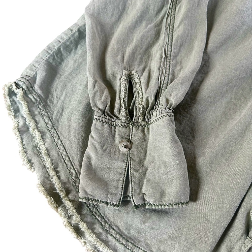 We The Free Sage Linen/Viscose Button Down Collared Shirt | Size Medium - Picture 5 of 10